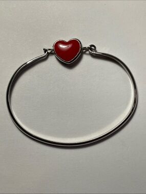 Reversible Red Heart Stone Filigree Bracelet 925 plated